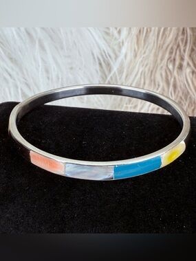 Vintage Silvertone Colorful Bangle Bracelet